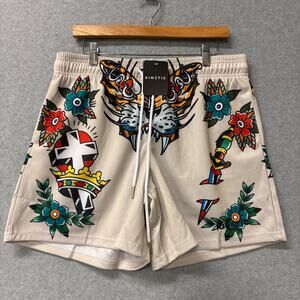 Kinetic Americano Fundamental Mesh Shorts Tattoo Print Drawstring Large NWT